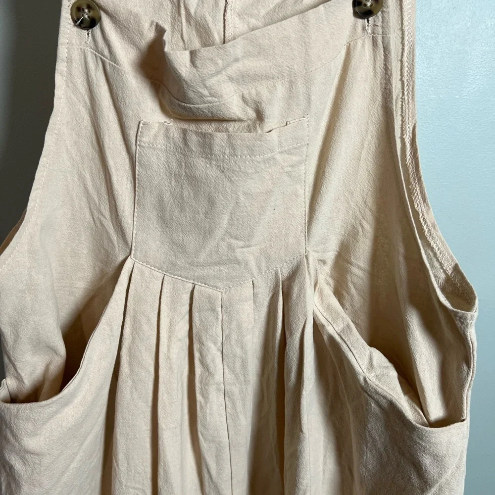 Tan Sheath Bib Overalls with Square Neck and Sleeveless Design - Picture 3 of 3